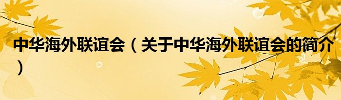 中華海外聯(lián)誼會（關(guān)于中華海外聯(lián)誼會的簡介）