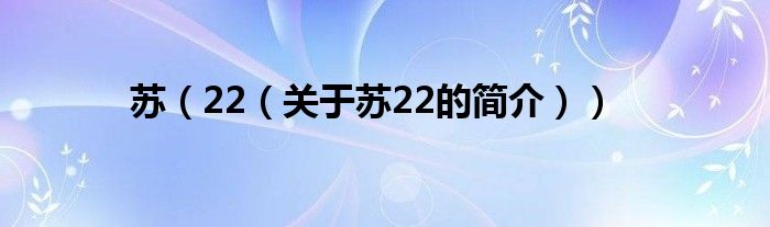 蘇（22（關(guān)于蘇22的簡介））