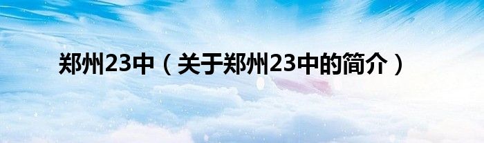 鄭州23中（關(guān)于鄭州23中的簡(jiǎn)介）