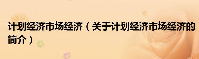 計劃經(jīng)濟(jì)市場經(jīng)濟(jì)（關(guān)于計劃經(jīng)濟(jì)市場經(jīng)濟(jì)的簡介）