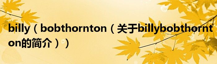 billy（bobthornton（關(guān)于billybobthornton的簡(jiǎn)介））