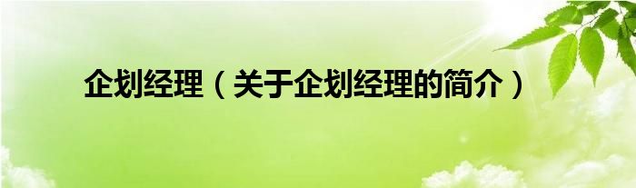 企劃經(jīng)理（關(guān)于企劃經(jīng)理的簡(jiǎn)介）