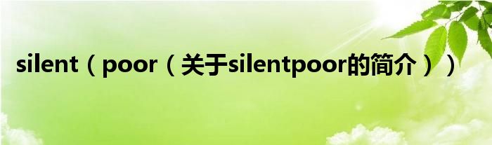 silent（poor（關于silentpoor的簡介））