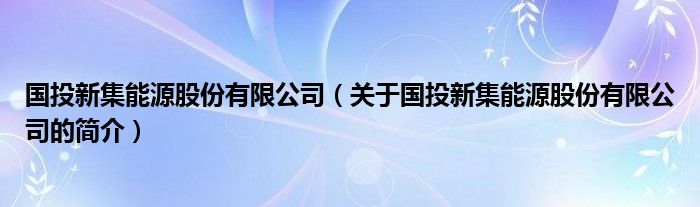 國投新集能源股份有限公司（關(guān)于國投新集能源股份有限公司的簡介）