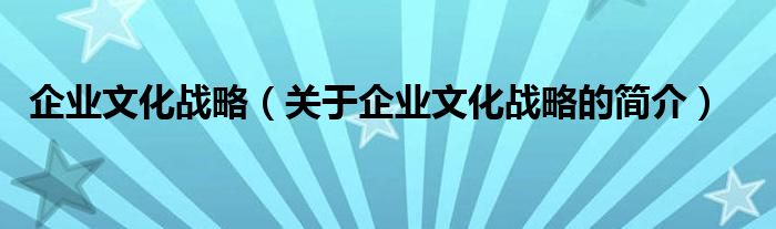 企業(yè)文化戰(zhàn)略（關于企業(yè)文化戰(zhàn)略的簡介）