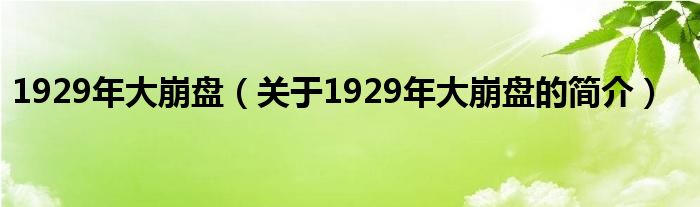 1929年大崩盤(pán)（關(guān)于1929年大崩盤(pán)的簡(jiǎn)介）