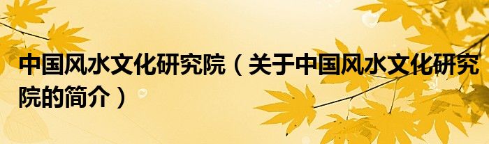 中國(guó)風(fēng)水文化研究院（關(guān)于中國(guó)風(fēng)水文化研究院的簡(jiǎn)介）