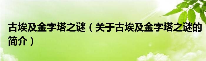 古埃及金字塔之謎（關(guān)于古埃及金字塔之謎的簡介）