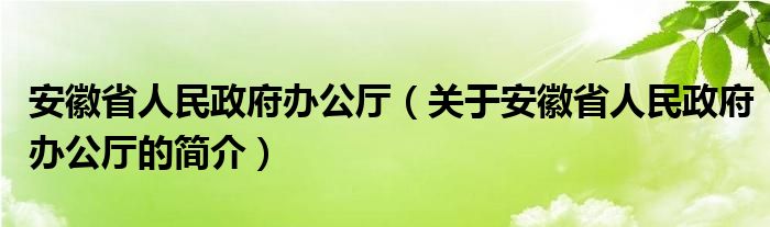 安徽省人民政府辦公廳（關(guān)于安徽省人民政府辦公廳的簡(jiǎn)介）