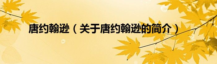 唐約翰遜（關(guān)于唐約翰遜的簡(jiǎn)介）