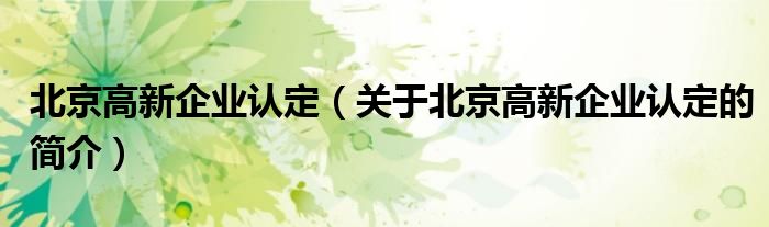 北京高新企業(yè)認(rèn)定（關(guān)于北京高新企業(yè)認(rèn)定的簡(jiǎn)介）