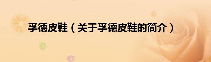 孚德皮鞋（關(guān)于孚德皮鞋的簡(jiǎn)介）