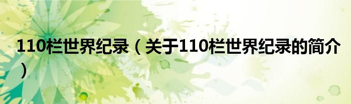 110欄世界紀錄（關(guān)于110欄世界紀錄的簡介）