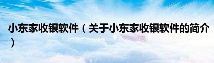 小東家收銀軟件（關于小東家收銀軟件的簡介）