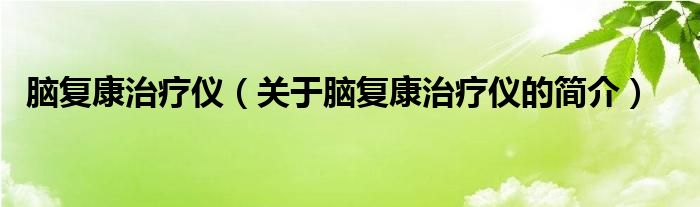 腦復(fù)康治療儀（關(guān)于腦復(fù)康治療儀的簡介）