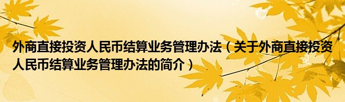 外商直接投資人民幣結(jié)算業(yè)務(wù)管理辦法（關(guān)于外商直接投資人民幣結(jié)算業(yè)務(wù)管理辦法的簡介）