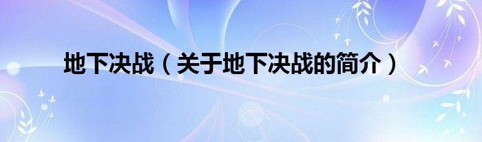 地下決戰(zhàn)（關(guān)于地下決戰(zhàn)的簡(jiǎn)介）