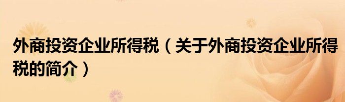 外商投資企業(yè)所得稅（關(guān)于外商投資企業(yè)所得稅的簡介）