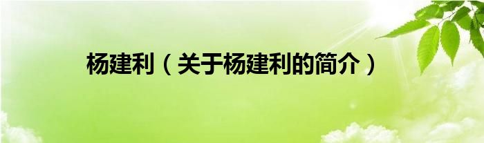 楊建利（關(guān)于楊建利的簡介）