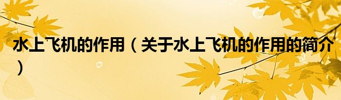 水上飛機(jī)的作用（關(guān)于水上飛機(jī)的作用的簡介）