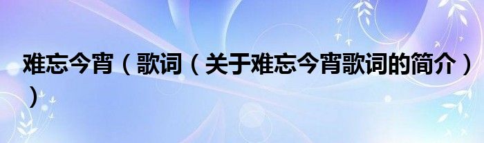 難忘今宵（歌詞（關(guān)于難忘今宵歌詞的簡介））