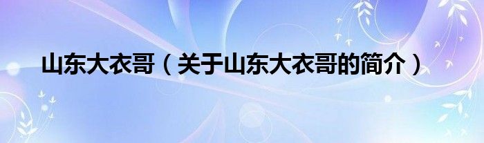 山東大衣哥（關(guān)于山東大衣哥的簡(jiǎn)介）