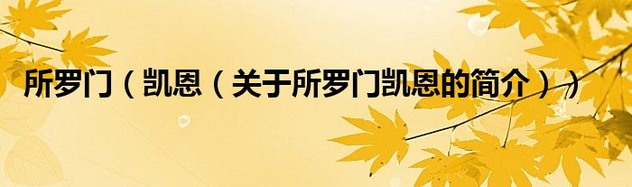 所羅門（凱恩（關(guān)于所羅門凱恩的簡(jiǎn)介））