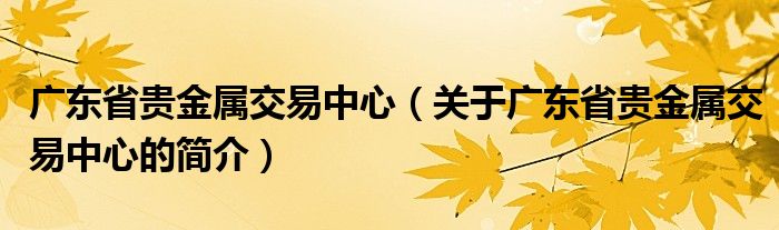 廣東省貴金屬交易中心（關(guān)于廣東省貴金屬交易中心的簡(jiǎn)介）