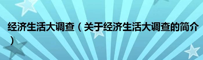 經(jīng)濟生活大調(diào)查（關(guān)于經(jīng)濟生活大調(diào)查的簡介）