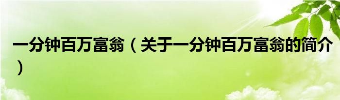 一分鐘百萬(wàn)富翁（關(guān)于一分鐘百萬(wàn)富翁的簡(jiǎn)介）