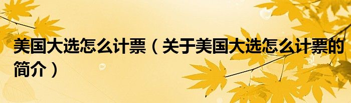 美國大選怎么計票（關于美國大選怎么計票的簡介）