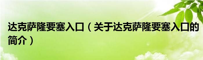 達克薩隆要塞入口（關(guān)于達克薩隆要塞入口的簡介）