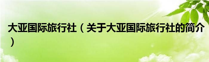 大亞國際旅行社（關(guān)于大亞國際旅行社的簡介）