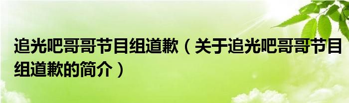 追光吧哥哥節(jié)目組道歉（關(guān)于追光吧哥哥節(jié)目組道歉的簡介）