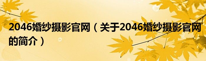 2046婚紗攝影官網(wǎng)（關于2046婚紗攝影官網(wǎng)的簡介）