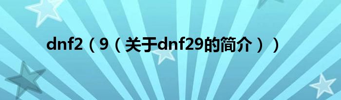 dnf2（9（關(guān)于dnf29的簡(jiǎn)介））