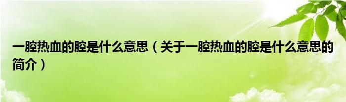 一腔熱血的腔是什么意思（關(guān)于一腔熱血的腔是什么意思的簡介）