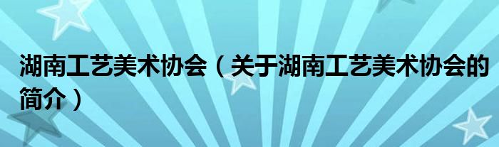 湖南工藝美術(shù)協(xié)會（關(guān)于湖南工藝美術(shù)協(xié)會的簡介）