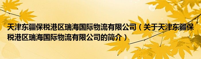 天津東疆保稅港區(qū)瑞海國際物流有限公司（關(guān)于天津東疆保稅港區(qū)瑞海國際物流有限公司的簡介）