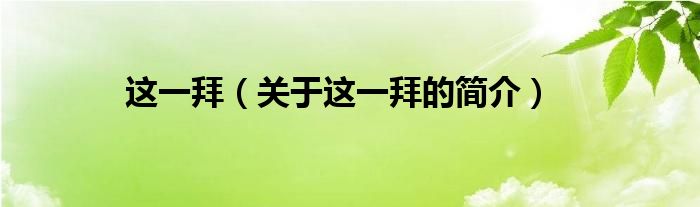 這一拜（關(guān)于這一拜的簡(jiǎn)介）