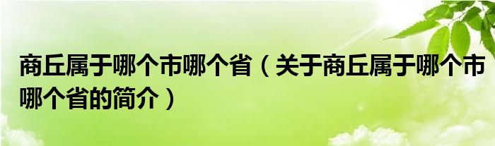 商丘屬于哪個市哪個?。P(guān)于商丘屬于哪個市哪個省的簡介）