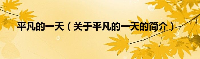 平凡的一天（關(guān)于平凡的一天的簡介）