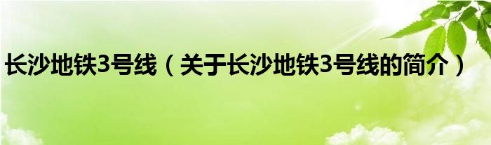 長沙地鐵3號線（關于長沙地鐵3號線的簡介）