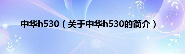 中華h530（關(guān)于中華h530的簡介）