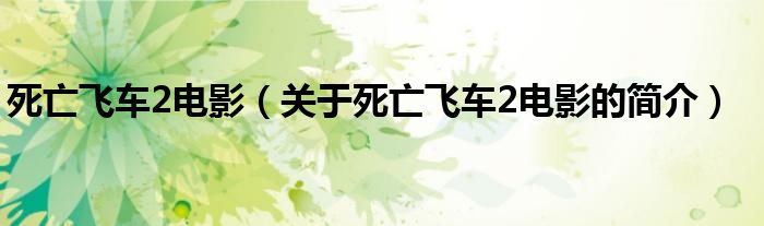 死亡飛車2電影（關(guān)于死亡飛車2電影的簡介）