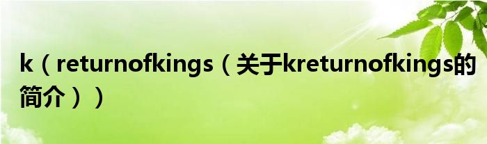 k（returnofkings（關(guān)于kreturnofkings的簡介））