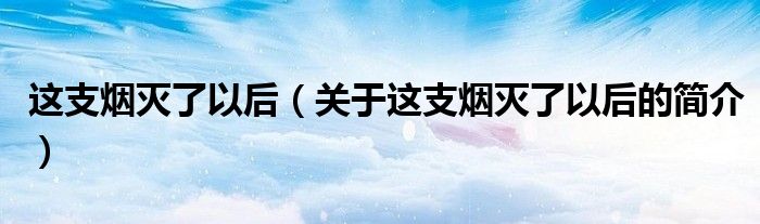 這支煙滅了以后（關(guān)于這支煙滅了以后的簡介）