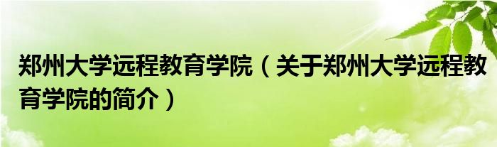 鄭州大學(xué)遠(yuǎn)程教育學(xué)院（關(guān)于鄭州大學(xué)遠(yuǎn)程教育學(xué)院的簡(jiǎn)介）