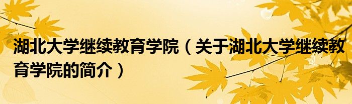 湖北大學繼續(xù)教育學院（關(guān)于湖北大學繼續(xù)教育學院的簡介）