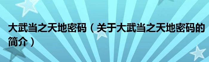 大武當(dāng)之天地密碼（關(guān)于大武當(dāng)之天地密碼的簡介）